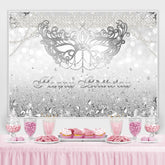 Toile de fond d'anniversaire de masque de bokeh de diamants de paillettes d'argent
